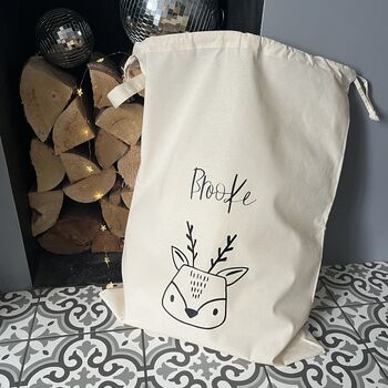 Personalised Scandi Style Reindeer Christmas Sack, 2 of 3