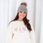 Mama Embroidered Faux Fur Pom Pom Bobble Hat, thumbnail 3 of 6