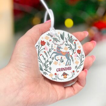 Personalised Winter Wonderland Reindeer Ceramic Bauble, 3 of 4
