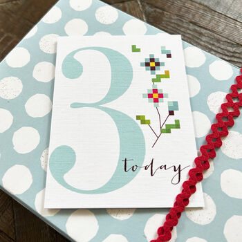 Mini Cross Stitch 3rd Birthday Card, 3 of 5