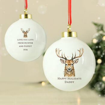 Personalised Watercolour Stag Christmas Ceramic Bauble, 5 of 5