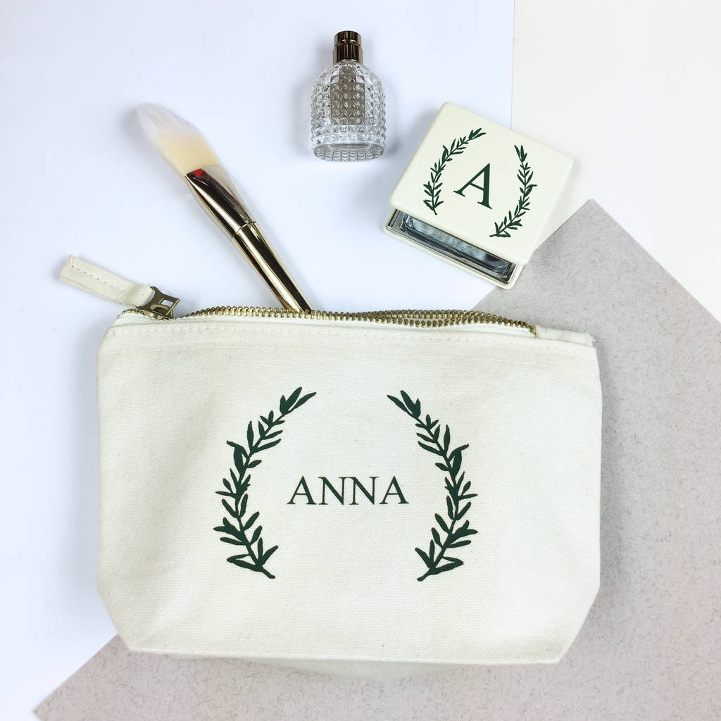 'personalised olive leaf' make up bag by rock on ruby