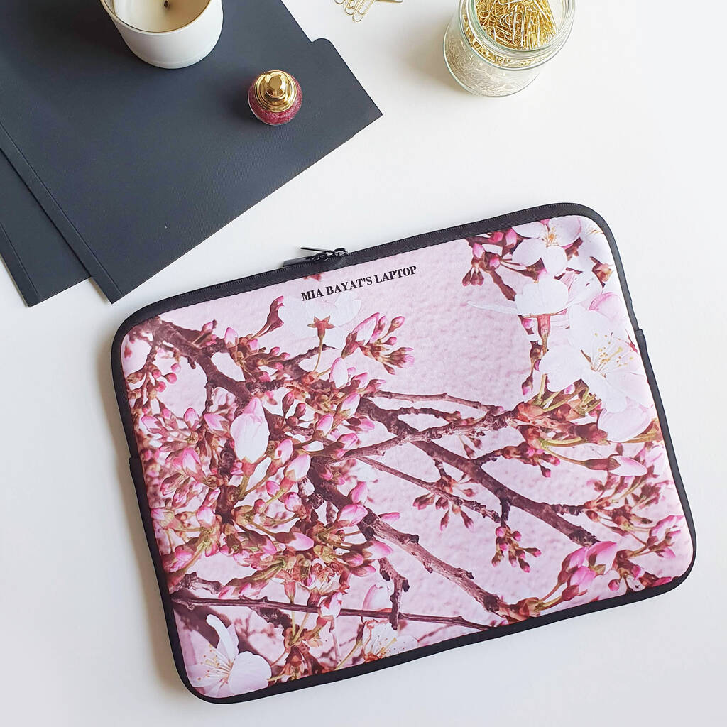 Pink Blossom Personalised Laptop Case By Rianna Phillips