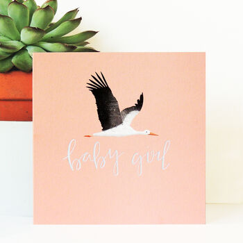 Pink Stork Baby Girl Greetings Card, 5 of 5