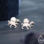 Sterling Silver Tiny Octopus Flat Back Earrings, thumbnail 1 of 12