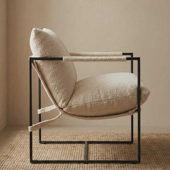 White Lounge Chair Boucle Club Seat Armchair, 3 of 5