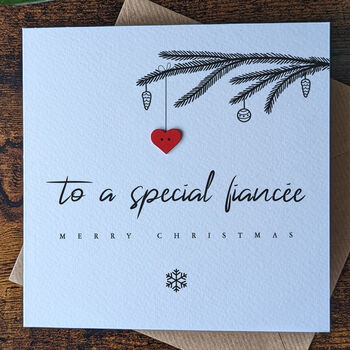 Fiancée Personalised Christmas Card With Red Heart, 3 of 4
