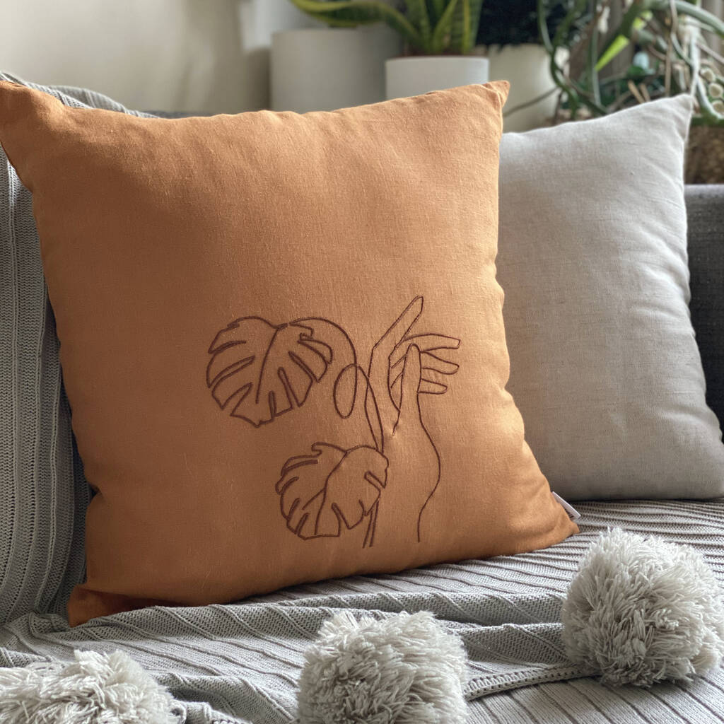 Embroidered Linen Cushion, 1 of 7