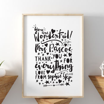 You Are Wonderful Thank You Teacher Print, 3 of 6