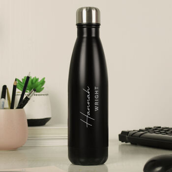 Personalised Name And Message Black Metal Insulated Drinks Bottle, 3 of 7