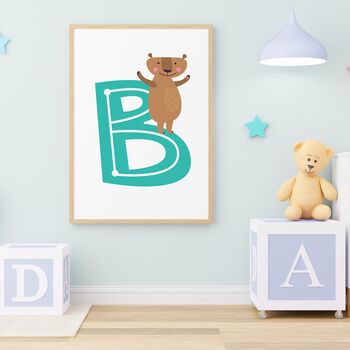 Kids Animal Alphabet Initial Art Print, 3 of 11
