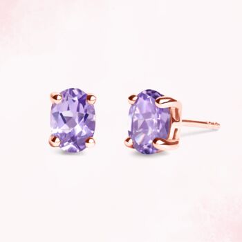 Lavender Amethyst Oval Stud Earrings In Sterling Silver And Gold, 9 of 11