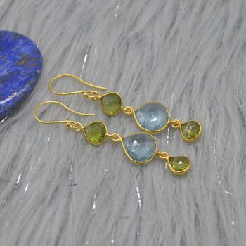 Peridot Blue Topaz Gold Plated 925 Silver Earrings, 3 of 5