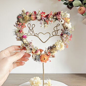 Personalised Dried Wildflower Heart Wedding Cake Topper, 3 of 7