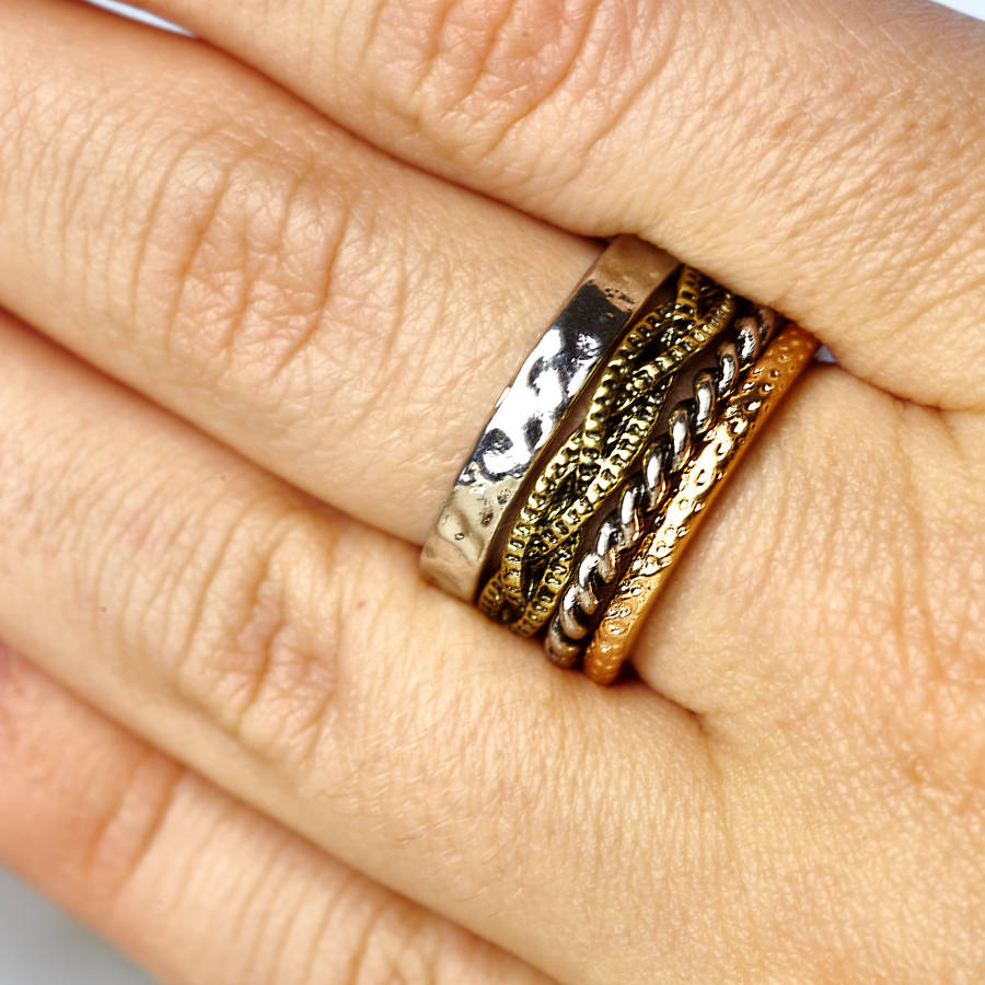 mixed metal stacking ring set by junk jewels | notonthehighstreet.com