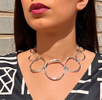Graduated Circle Links Statement Sterling Silver Necklace, 3 of 5