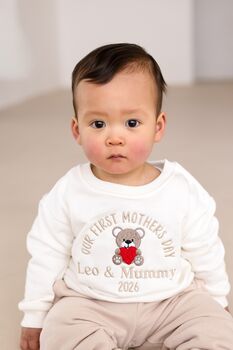 Our First Mother's Day Bear Personalised Name Embroidered Sweatshirt Jumper, 2 of 5
