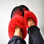 Red Sheepskin Moccasin Slippers, thumbnail 1 of 4