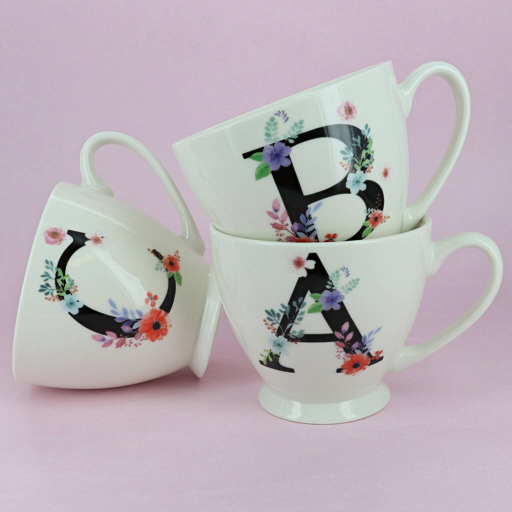 G Decor Floral Alphabet Ceramic Tea Coffee Xl Mug Cup, 1 of 12