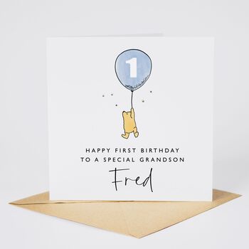 Personalised Winnie The Pooh Son 2nd Birthday Card Blue Balloon *Age Options, 2 of 3