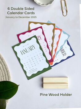 2025 Wavy Desk Calendar With Wooden Holder, 10 of 10