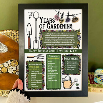 70th Birthday Gift For Gardeners Personalised Print, 5 of 10