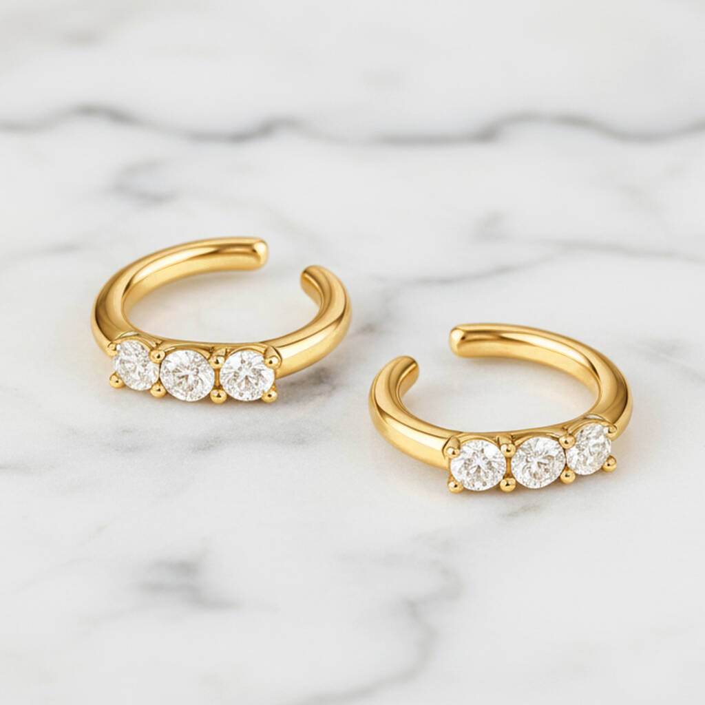 Women's Ear Cuff Set With Three Cluster Stones In 18k Gold, 1 of 4