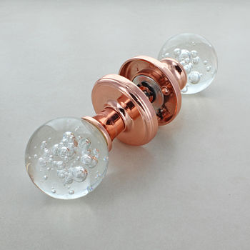 Rose Gold Copper Bubbles Glass Mortice Door Knobs, 3 of 4