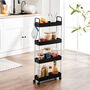 Black Four Tier Narrow Storage Cart Trolley With Handle, thumbnail 3 of 7
