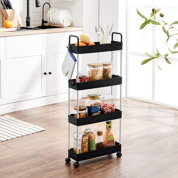 Black Four Tier Narrow Storage Cart Trolley With Handle, 3 of 7
