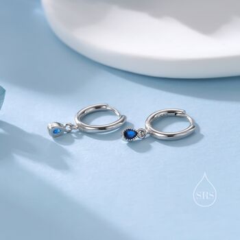 Extra Tiny Sapphire Blue Droplet Cz Hoop Earrings, 8 of 12