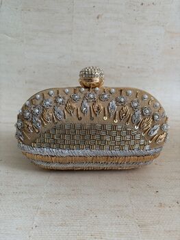 Gold Embroidered Oval Clutch Bag, 2 of 9