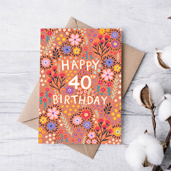 40th Birthday Card For Women, Floral 40th Card, For Her, 3 of 4