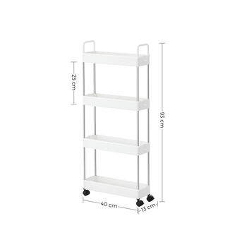 White Four Tier Narrow Storage Cart Trolley With Handle, 7 of 7
