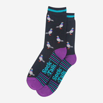 Pigeons Bamboo Dress Socks Men's Black Purple, 2 of 4