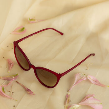 Delicate Large Cat Eye Sunglasses In Red, 2 of 3