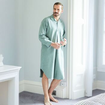 Men's 'Moss' Herringbone Brushed Cotton Nightshirt, 2 of 4