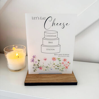 Floral Personalised Cheese Cake Sign Opaque Acrylic Wedding And Party, 3 of 5