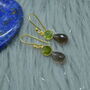 Smoky Quartz Peridot Earrings: Gold, Silver,Dangle Drop, thumbnail 6 of 6