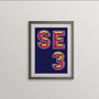 Se3 London Postcode Neon Typography Print, thumbnail 2 of 4