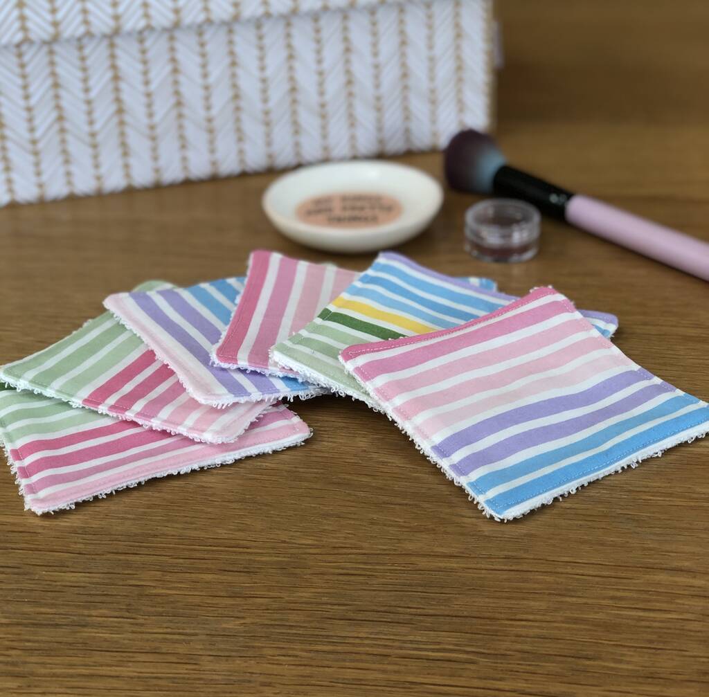 handmade rainbow washable and reusable make up pads by lily & giraffe