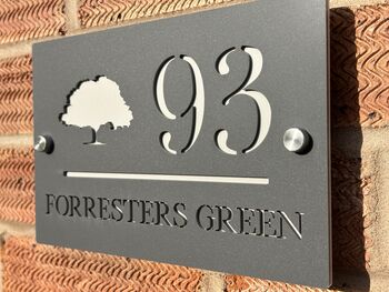 Personalised Silhouette Tree Design House Number Sign Acrylic, 3 of 11