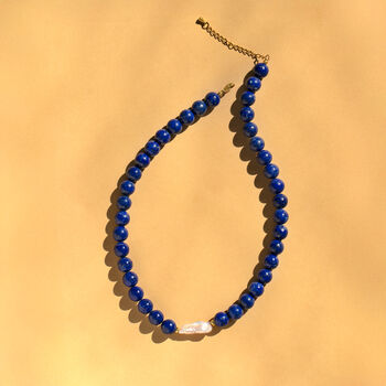 Lapis Lazuli And Keshi Pearl Necklace, 5 of 9
