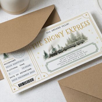 Personalised Christmas Snowy Express Train Ticket, 3 of 4