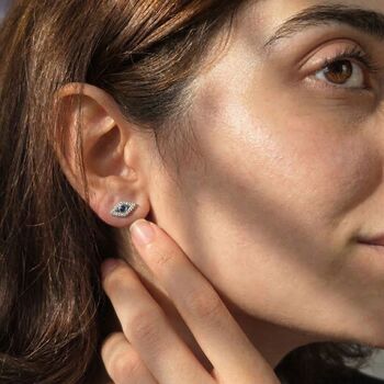 Dainty Evil Eye Silver Minimalist Stud Earrings, 4 of 4