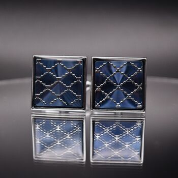 Silver Blue Square Cufflinks Luxury Blue, 5 of 6