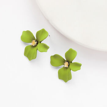 Green Hand Painted Flower Shaped Earrings, 2 of 3