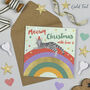 Over The Rainbow Meowy Christmas Grey Tabby Cat Card, thumbnail 1 of 2