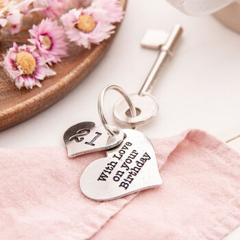 21st Birthday Gift Personalised 2pc Heart Key Ring, 7 of 12