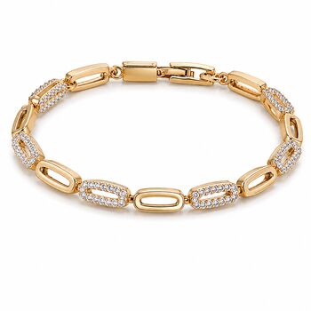 14 K Gold Oval Link Bracelet With Pave Zirconia Detail,Box Clasp Bracelet Jewellery Gift For Her, 3 of 4